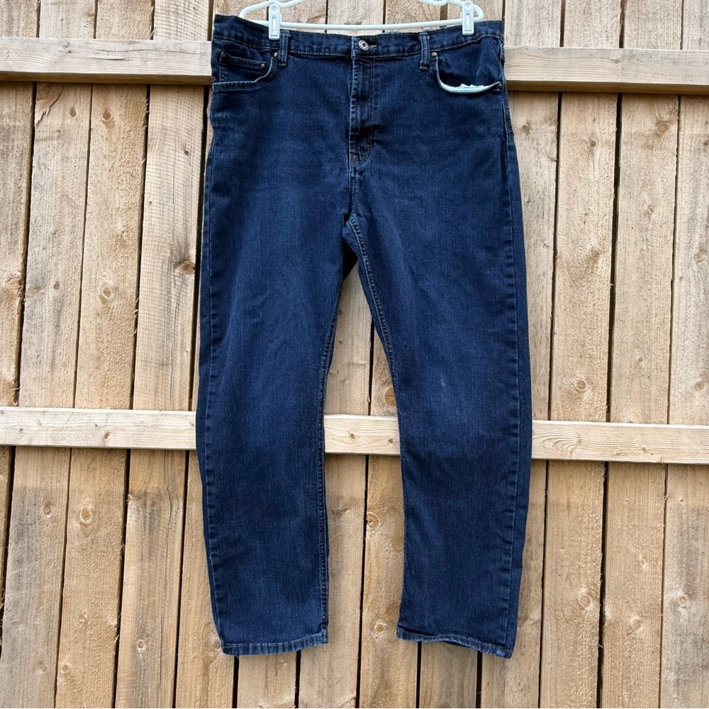 Wrangler Men's Dark Blue Slim Straight Fit Jeans 40x30 Denim Workwear Stains